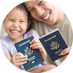 Parent and child holding a passport